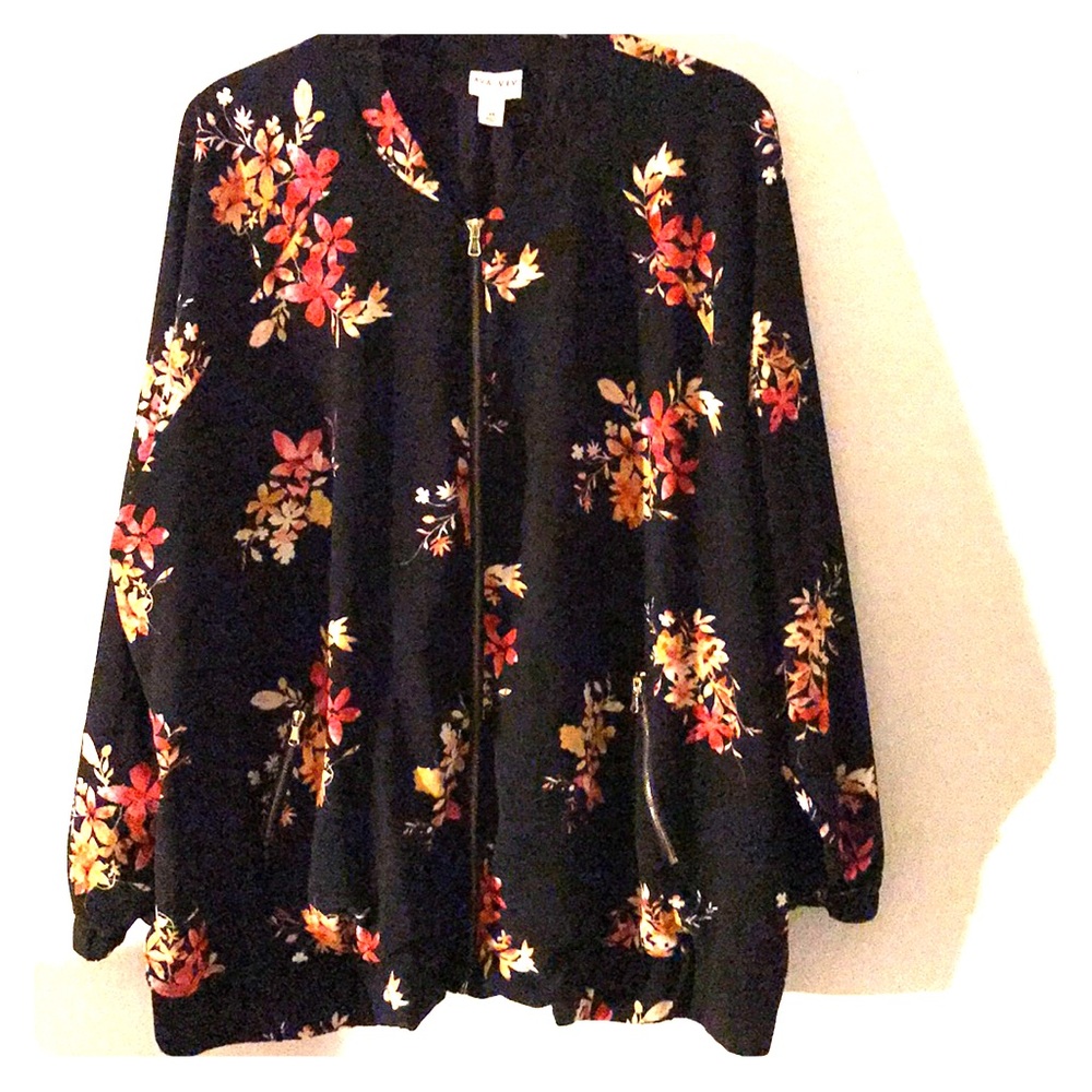 Ava & Viv; black and floral jacket